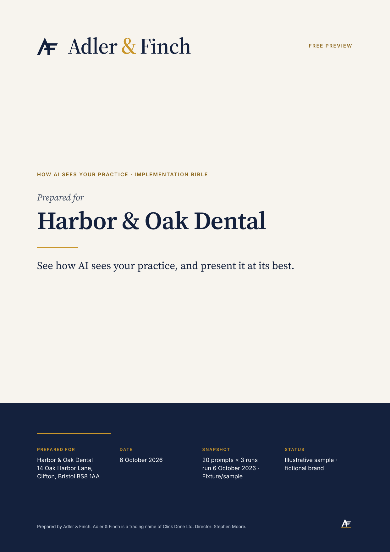 Harbor & Oak sample free snapshot, page 1: Cover